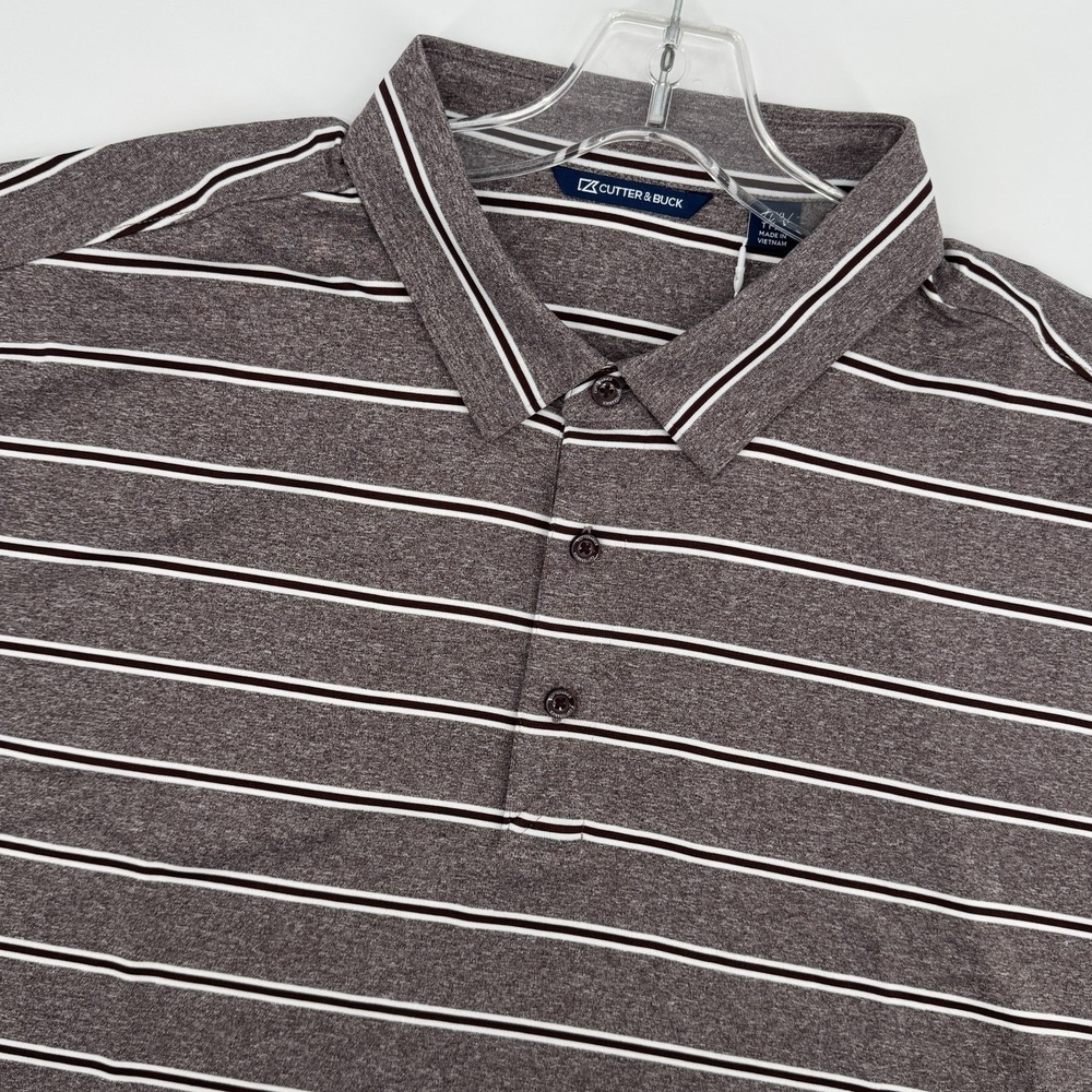 Cutter & Buck Mens 3XL Polo Brown Stripe Golf Performance UPF 50 Dry Tec Travel